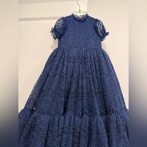 Custom Made Elegant Blue Lace Dress for Little Girls